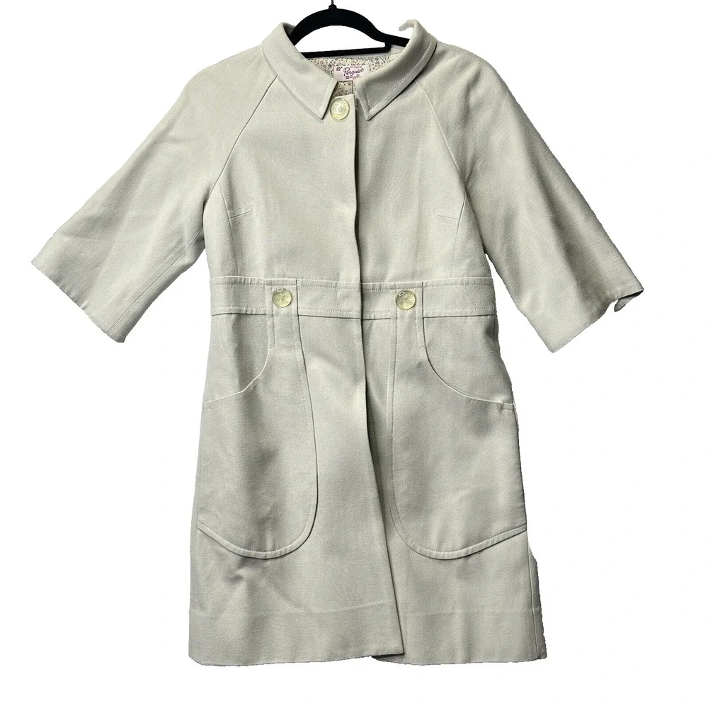 Original Penguin Silk Wool Cotton Zip Coat Jacket Cream Floral Lined Sz‎ 4 Prep